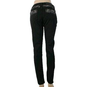 Miss Me Jeans Sz 28 x 31 Black Silver Beaded Skinny Mid Rise Cotton Poly Jean
